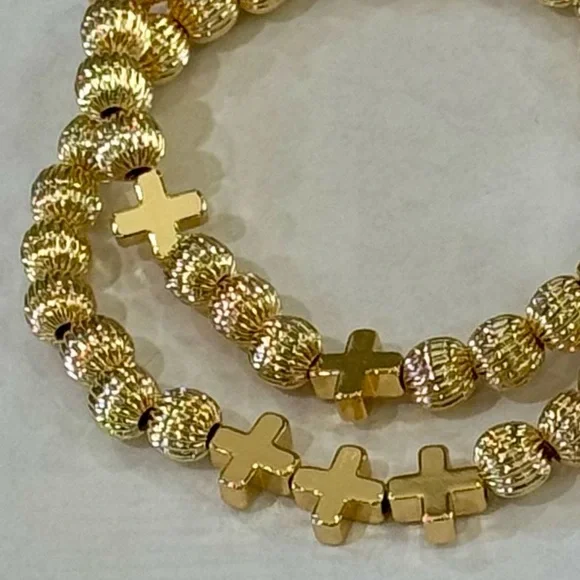 Hand Crafted Lux Infinity Cross 6mm Gold Bead Bracelet - Picture 3 of 14